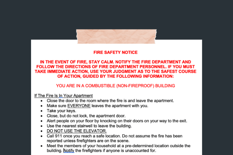 Combustible Back of Door notice