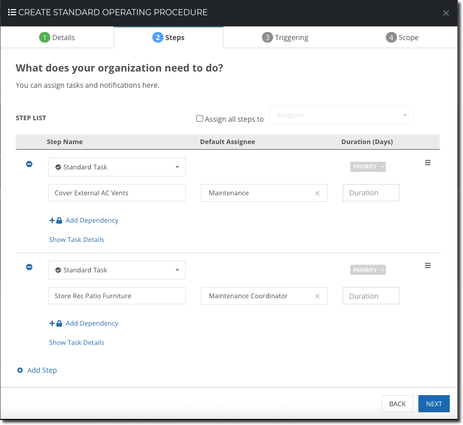 An InCheck SOP creator window shows how teams can enter tasks into any SOP for their portfolio.